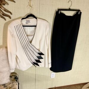 Lisa Rene White and Black Blazer and Skirt Set